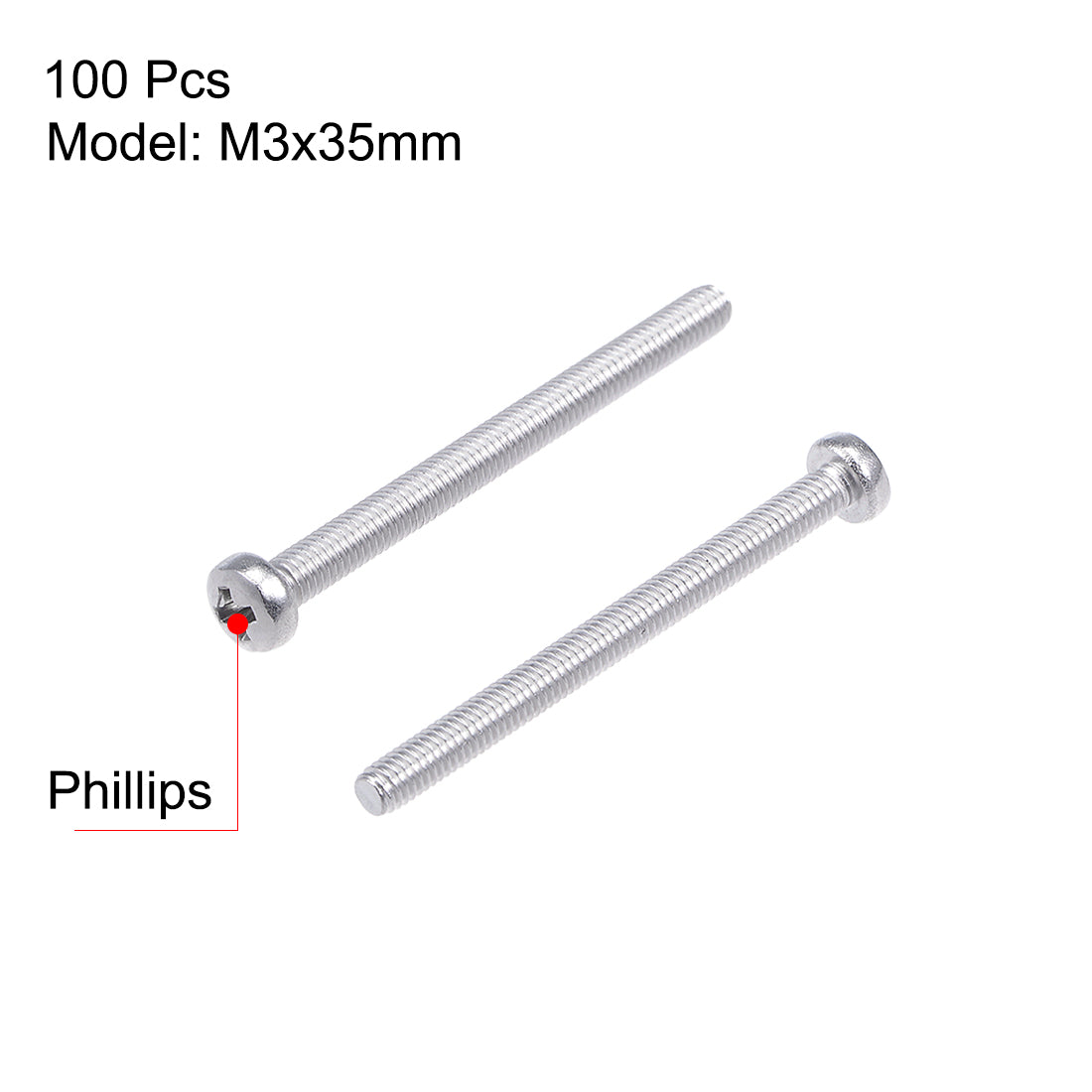 Harfington Machine Screws Pan Phillips Head 304 Stainless Steel Fasteners Bolts 100Pcs