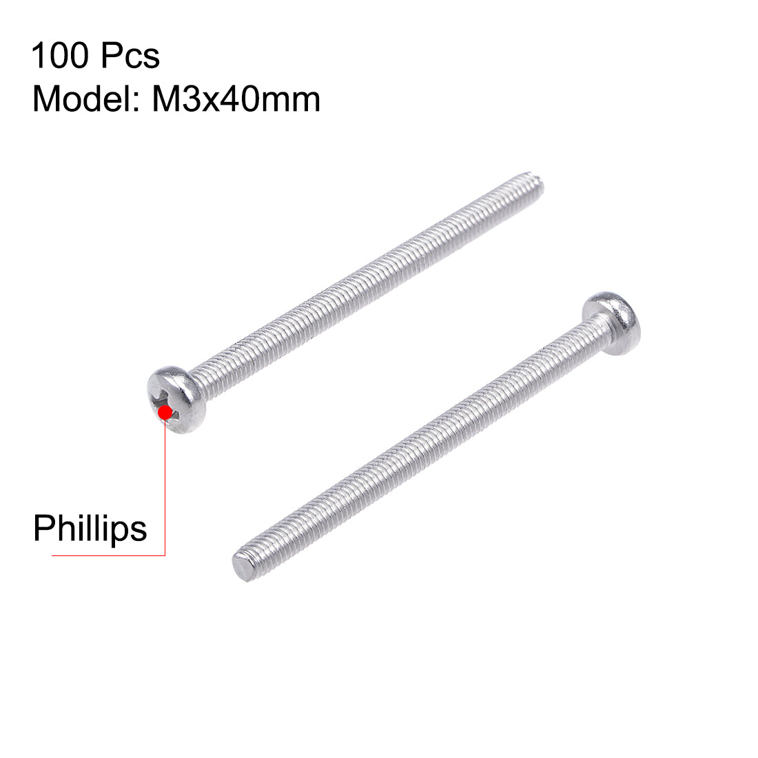 Harfington Machine Screws Pan Phillips Head 304 Stainless Steel Fasteners Bolts 100Pcs