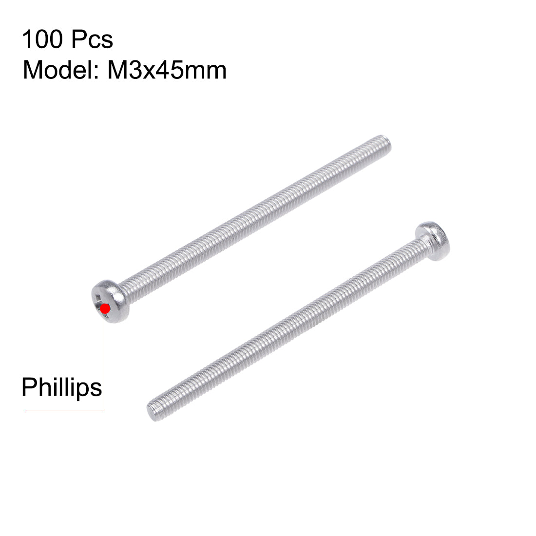 Harfington Machine Screws Pan Phillips Head 304 Stainless Steel Fasteners Bolts 100Pcs