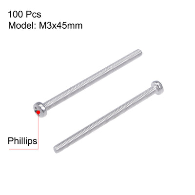 Harfington Machine Screws Pan Phillips Head 304 Stainless Steel Fasteners Bolts 100Pcs