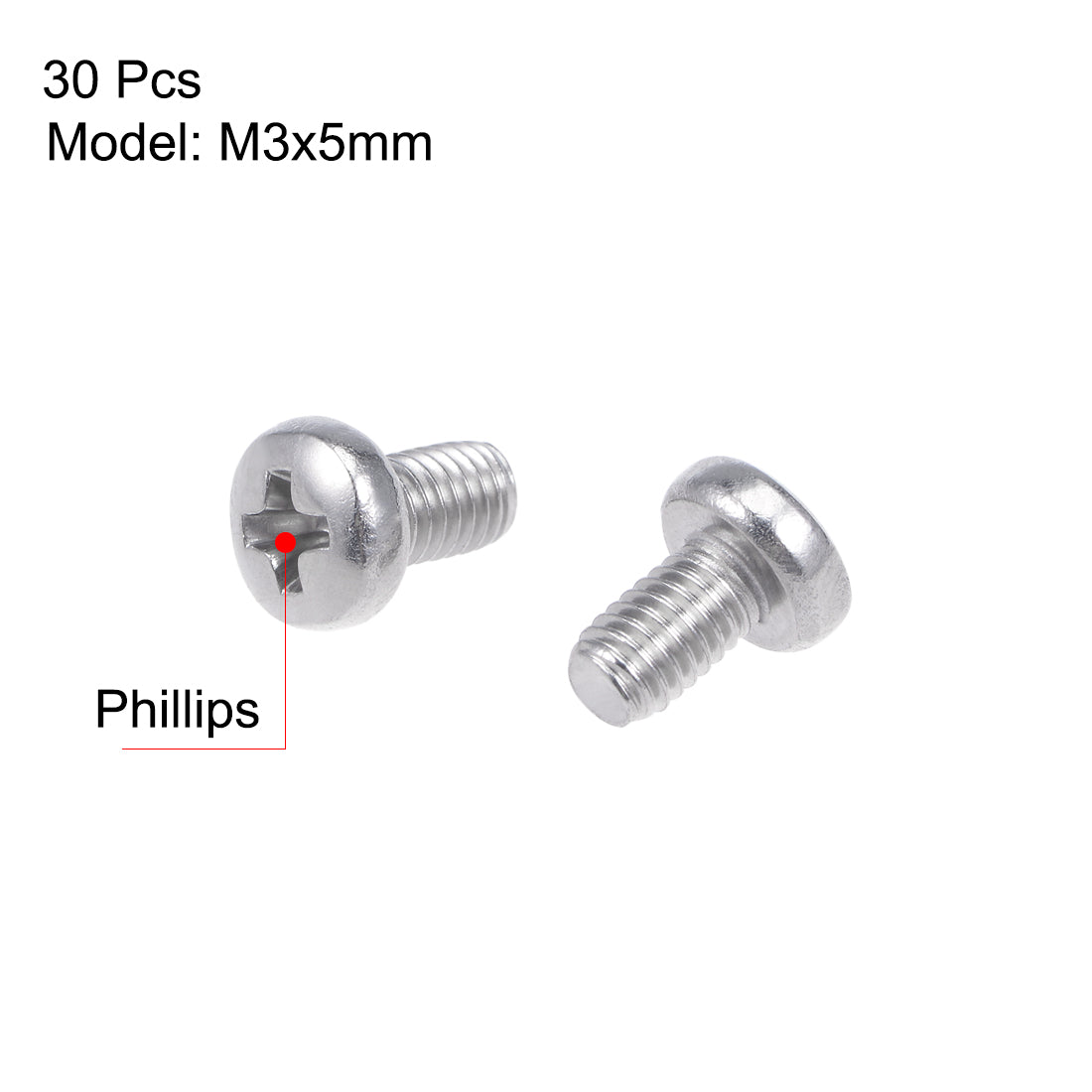 Harfington 30Pcs Stainless Steel M5 Pan Phillips Head Screw