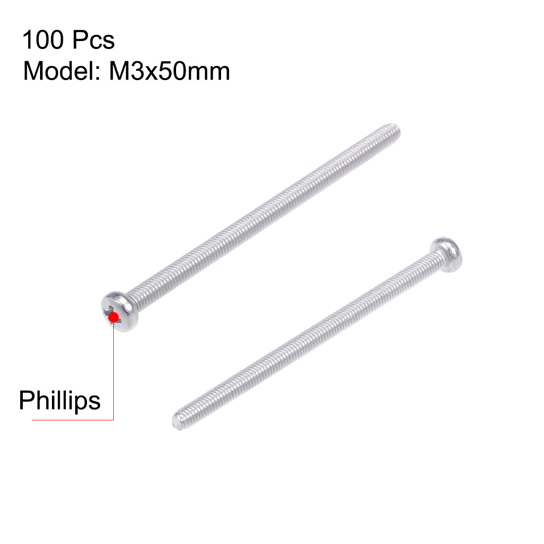 Harfington Machine Screws Pan Phillips Head 304 Stainless Steel Fasteners Bolts 100Pcs