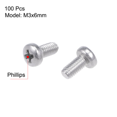 Harfington Machine Screws Pan Phillips Head 304 Stainless Steel Fasteners Bolts 100Pcs