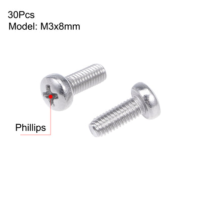 Harfington 30Pcs Stainless Steel M5 Pan Phillips Head Screw