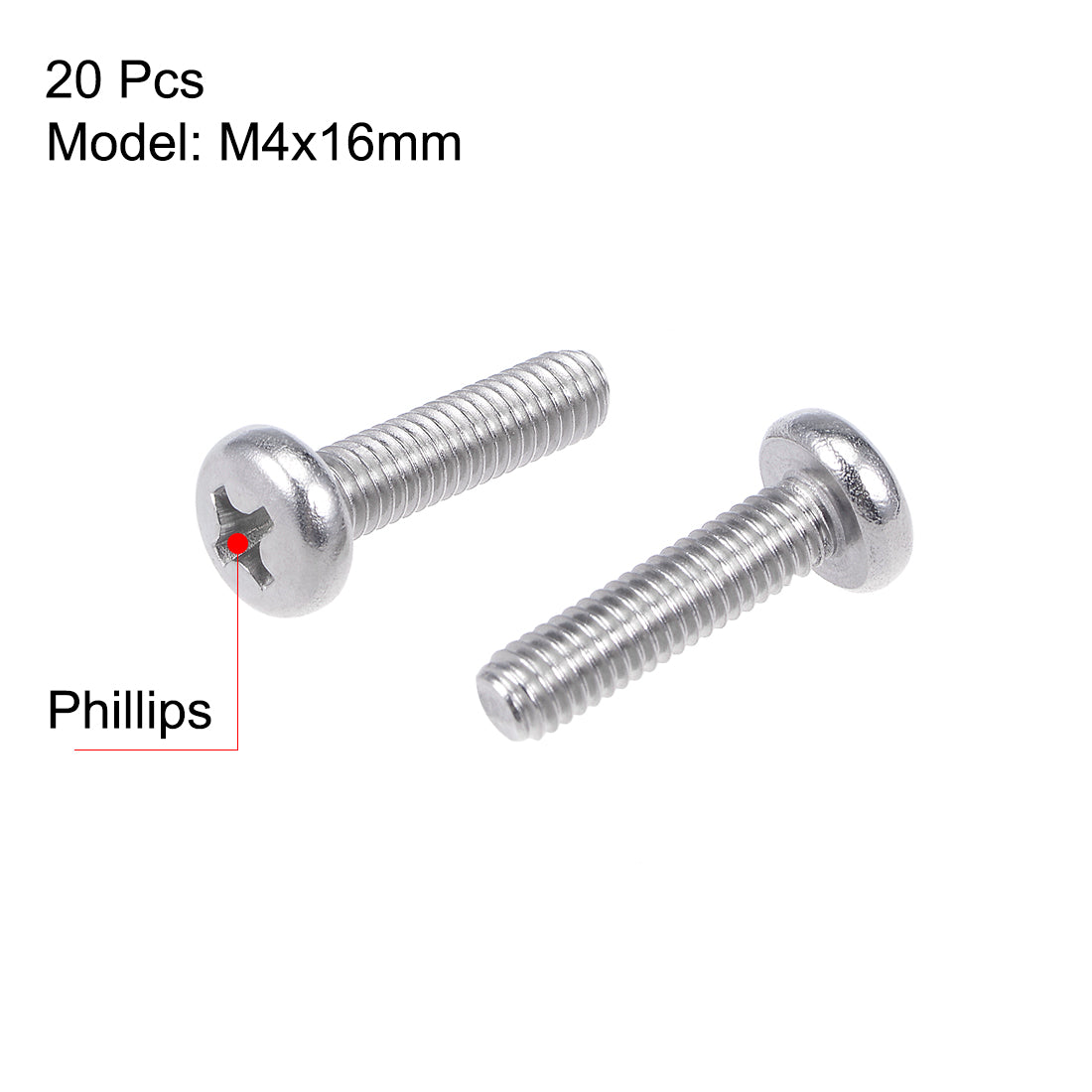 Harfington M4x16mm Machine Screws Pan Phillips Cross Head Screw 304 Stainless Steel Fasteners Bolts 20Pcs