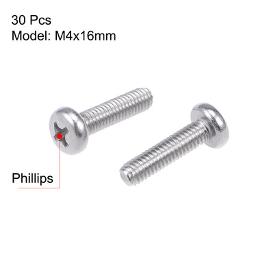 Harfington Machine Screws Pan Phillips Cross Head Screw, Fasteners Bolts 30Pcs