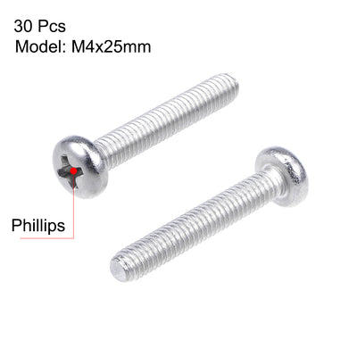 Harfington Machine Screws Pan Phillips Cross Head Screw, Fasteners Bolts 30Pcs