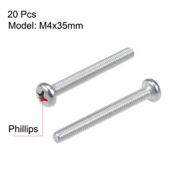 Harfington M4x35mm Machine Screws Pan Phillips Cross Head Screw 304 Stainless Steel Fasteners Bolts 20Pcs