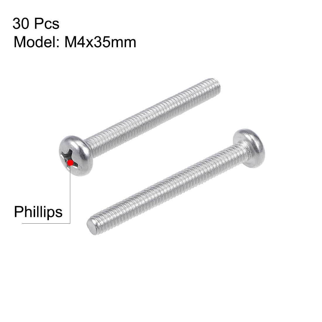 Harfington Machine Screws Pan Phillips Cross Head Screw, Fasteners Bolts 30Pcs