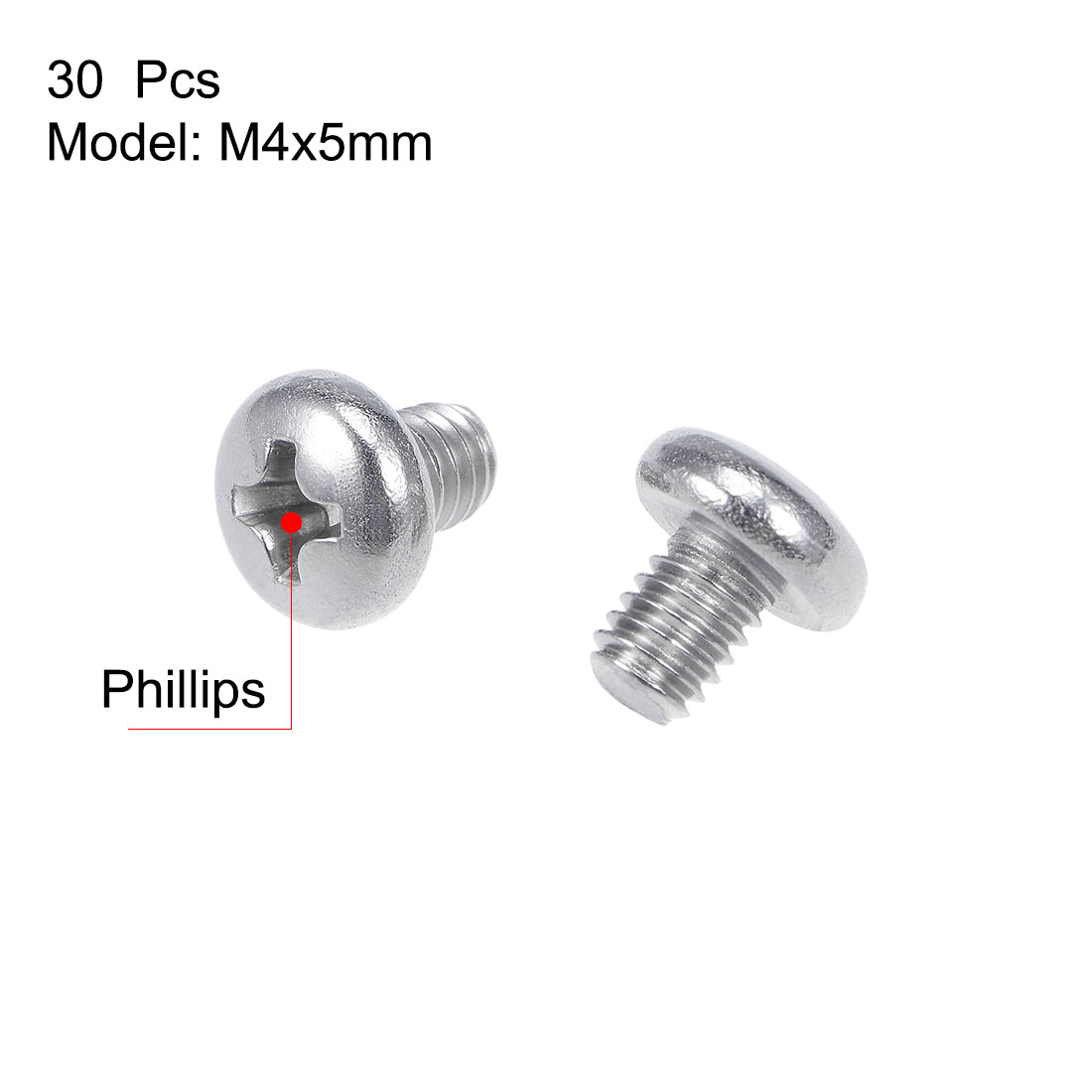 Harfington M4x5mm Machine Screws Pan Phillips Cross Head Screw 304 Stainless Steel Fasteners Bolts 30Pcs