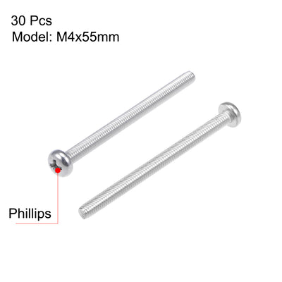 Harfington Machine Screws Pan Phillips Cross Head Screw, Fasteners Bolts 30Pcs