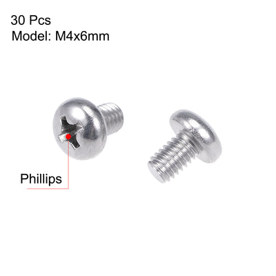 Harfington Machine Screws Pan Phillips Cross Head Screw, Fasteners Bolts 30Pcs