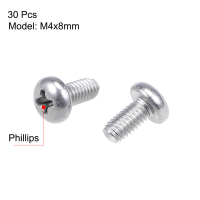 Harfington Machine Screws Pan Phillips Cross Head Screw, Fasteners Bolts 30Pcs