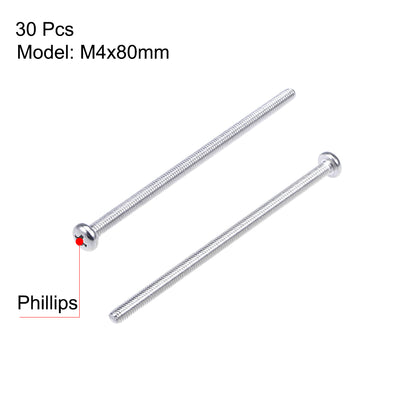 Harfington Machine Screws Pan Phillips Cross Head Screw, Fasteners Bolts 30Pcs