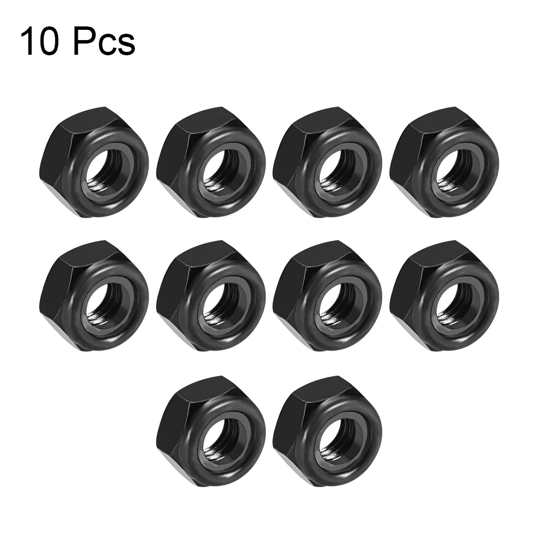 Harfington M10 Nylon Insert Hex Lock Nuts, Carbon Steel Black Zinc Plated, 10 Pcs