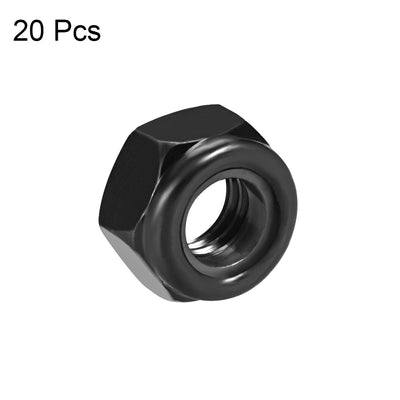 Harfington M8 x1.25mm Nylon Insert Hex Lock Nuts, Carbon Steel Black Zinc Plated, 20 Pcs