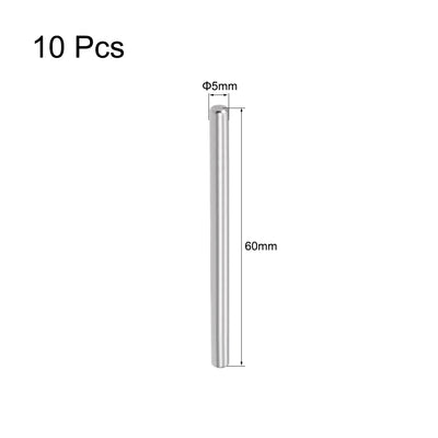 Harfington 10Pcs 5mm x 60mm Dowel Pin 304 Stainless Steel Shelf Support Pin Fasten Elements Silver Tone