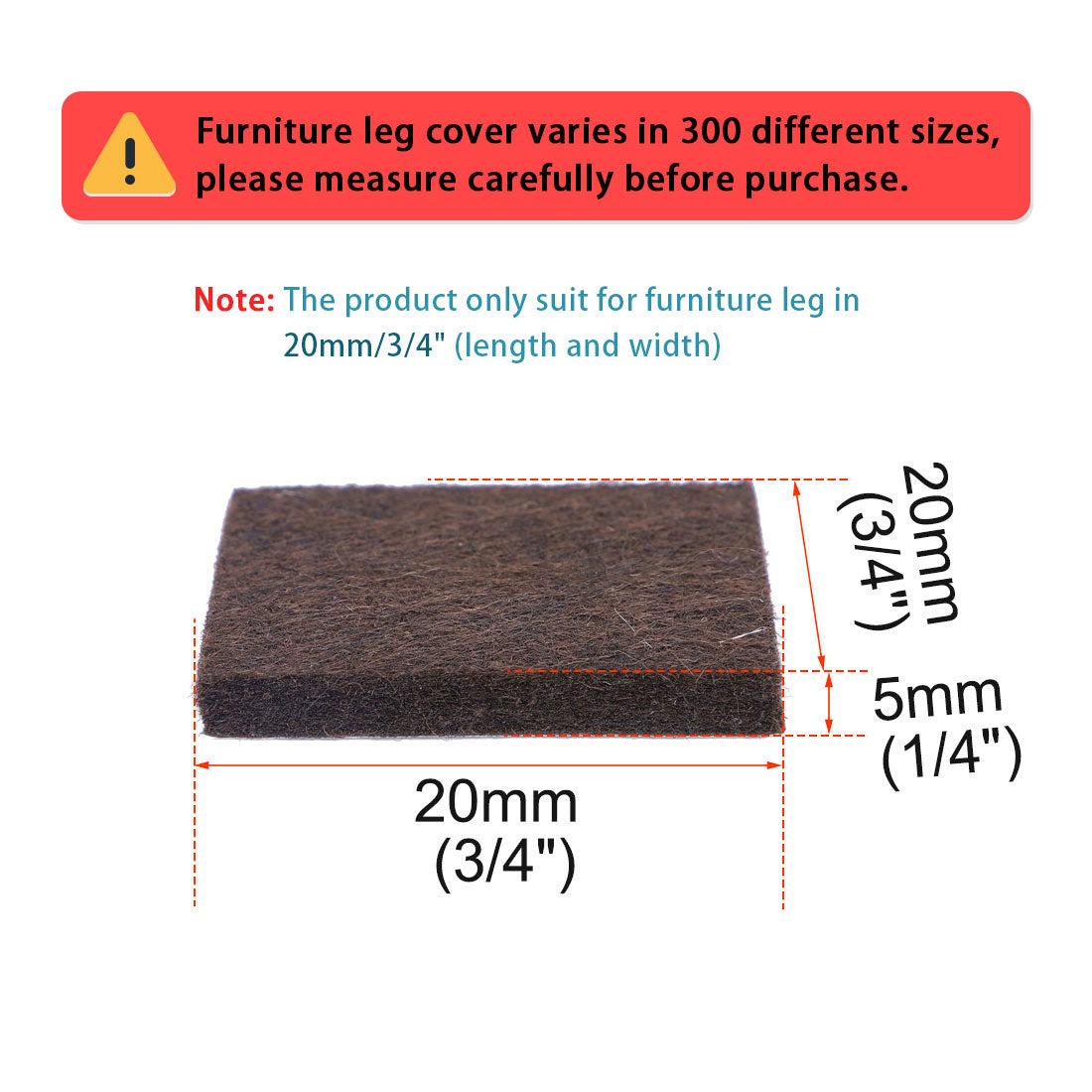 Harfington Felt Furniture Pads Square Self Adhesive Anti-slip Floor Protector 20pcs