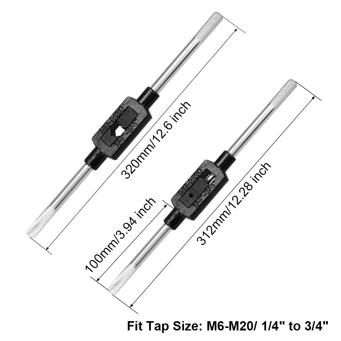 Harfington Adjustable Tap Wrench Handle, for Metric M6-M20 1/4"-3/4" (UNC/UNF) Taps, Tap Reamer Tapping Wrench Tool
