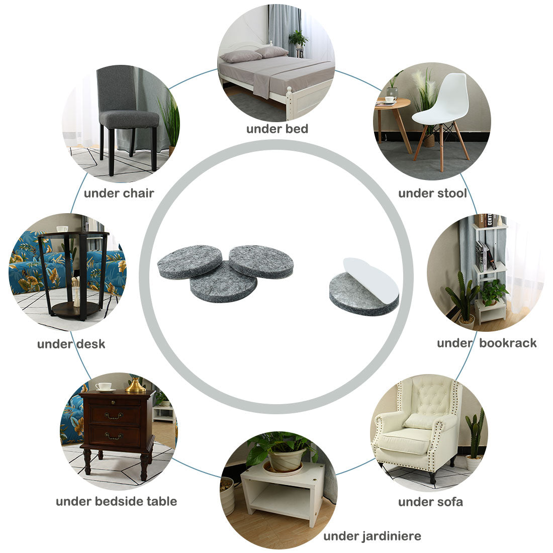 Harfington Felt Pads Grippers Round Self Stick Anti Slip 36pcs