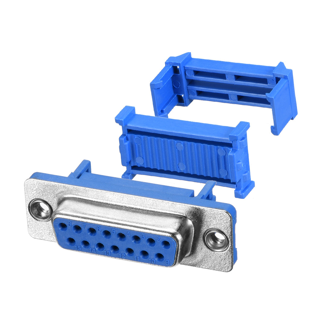 Harfington IDC D-Sub Ribbon Cable Connector 15-pin 2-row Female Socket IDC Crimp Port Terminal Breakout for Flat Ribbon Cable Blue 5pcs