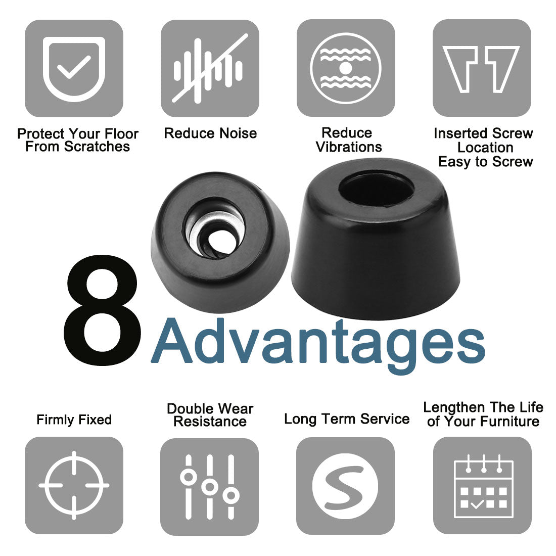 Harfington 16pcs Rubber Feet Bumper Floor Protector for Furniture Chair Feet with Washer