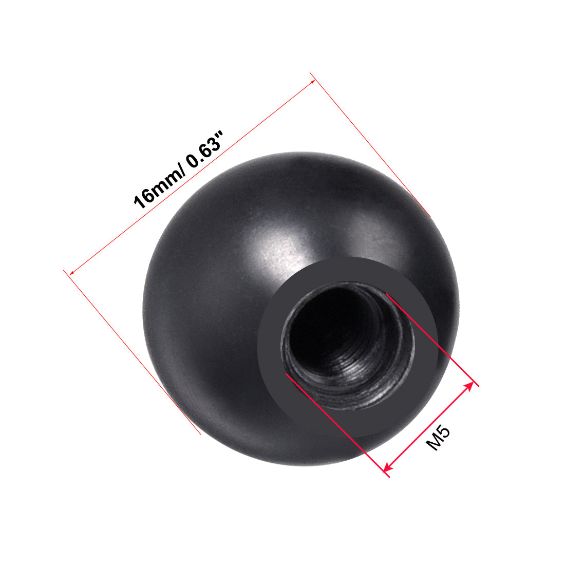 Harfington 4Pcs Thermoset Ball KnobFemale Threaded Machine Handle Smooth Rim Black