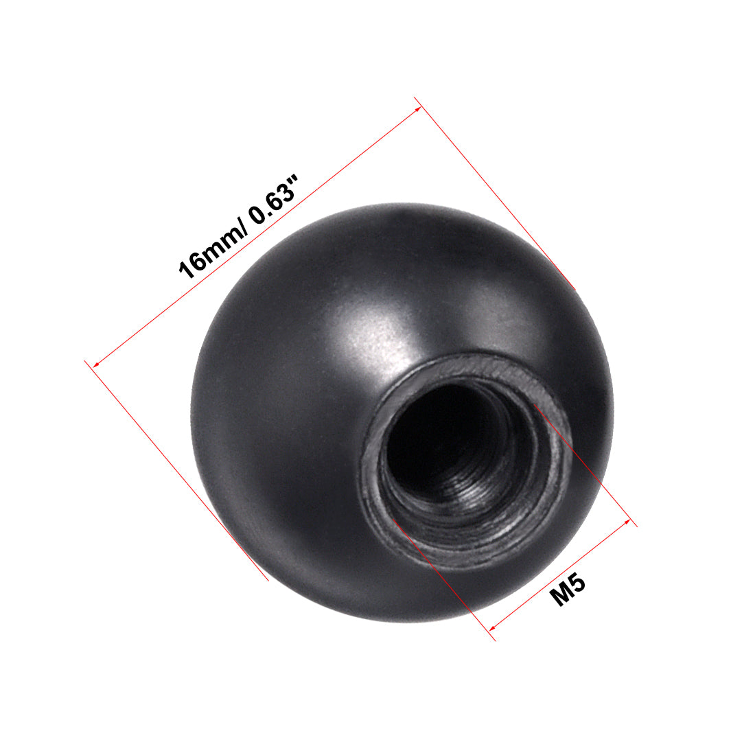 Harfington 5Pcs Thermoset Ball Knob Female Threaded Machine Handle Smooth Rim Black