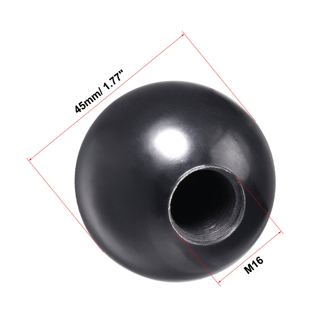 Harfington 5Pcs Thermoset Ball Knob Female Threaded Machine Handle Smooth Rim Black