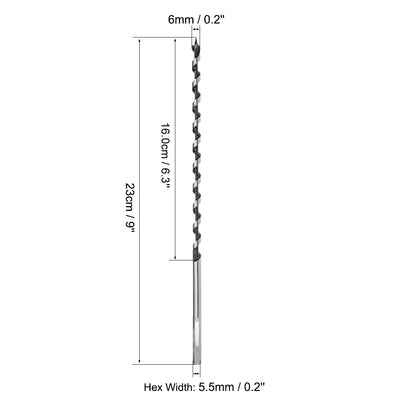 Harfington Auger Drill Bit Wood Hex Shank 6mm Cutting Dia High Carbon Steel for Electric Bench Drill Woodworking Carpentry