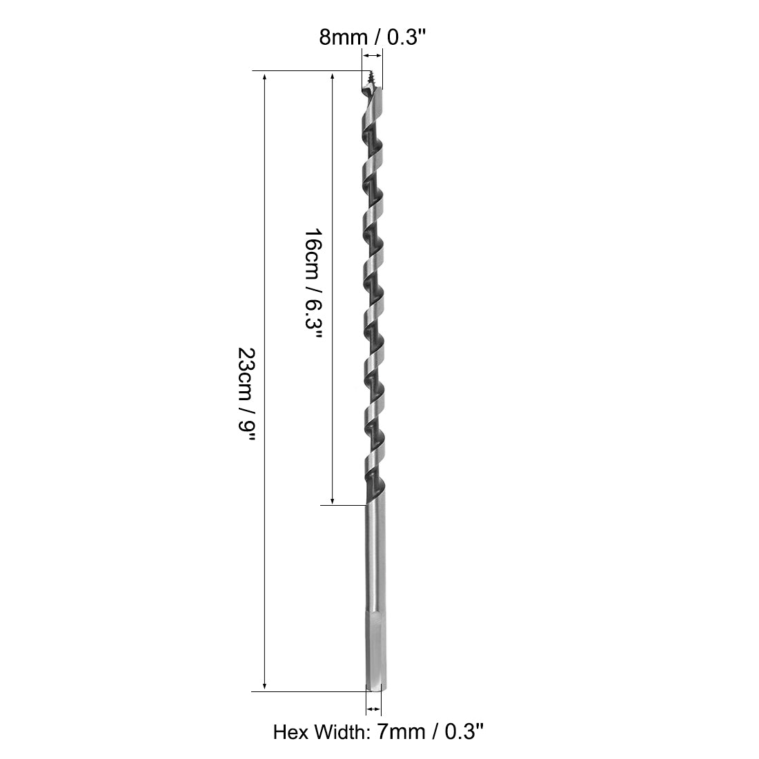 Harfington Auger Drill Bit Wood Hex Shank 8mm Cutting Dia High Carbon Steel for Electric Bench Drill Woodworking Carpentry