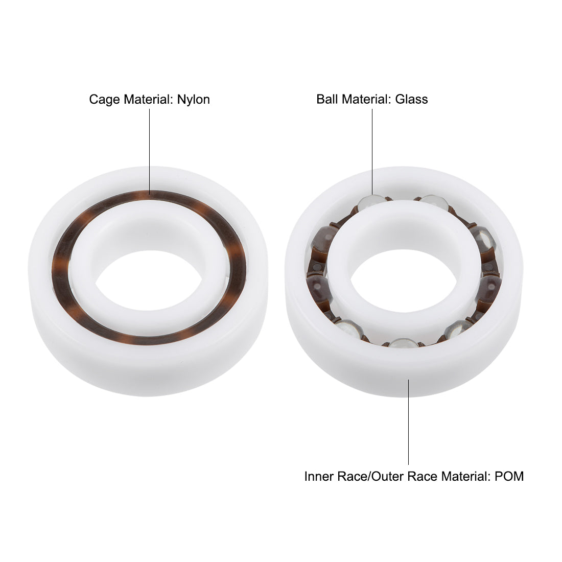 Harfington 6004 POM Plastic Bearings 20x42x12mm Glass Ball Nylon Cage 2pcs