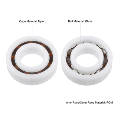 Harfington 6004 POM Plastic Bearings 20x42x12mm Glass Ball Nylon Cage 2pcs