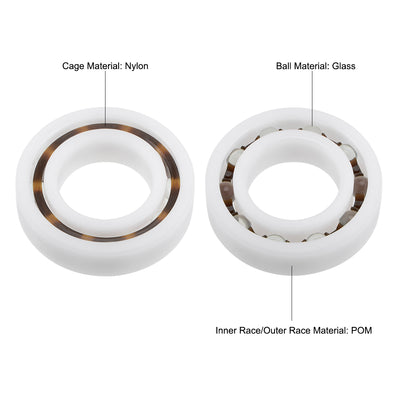 Harfington 6005 POM Plastic Bearings 25x47x12mm Glass Ball Nylon Cage 2pcs