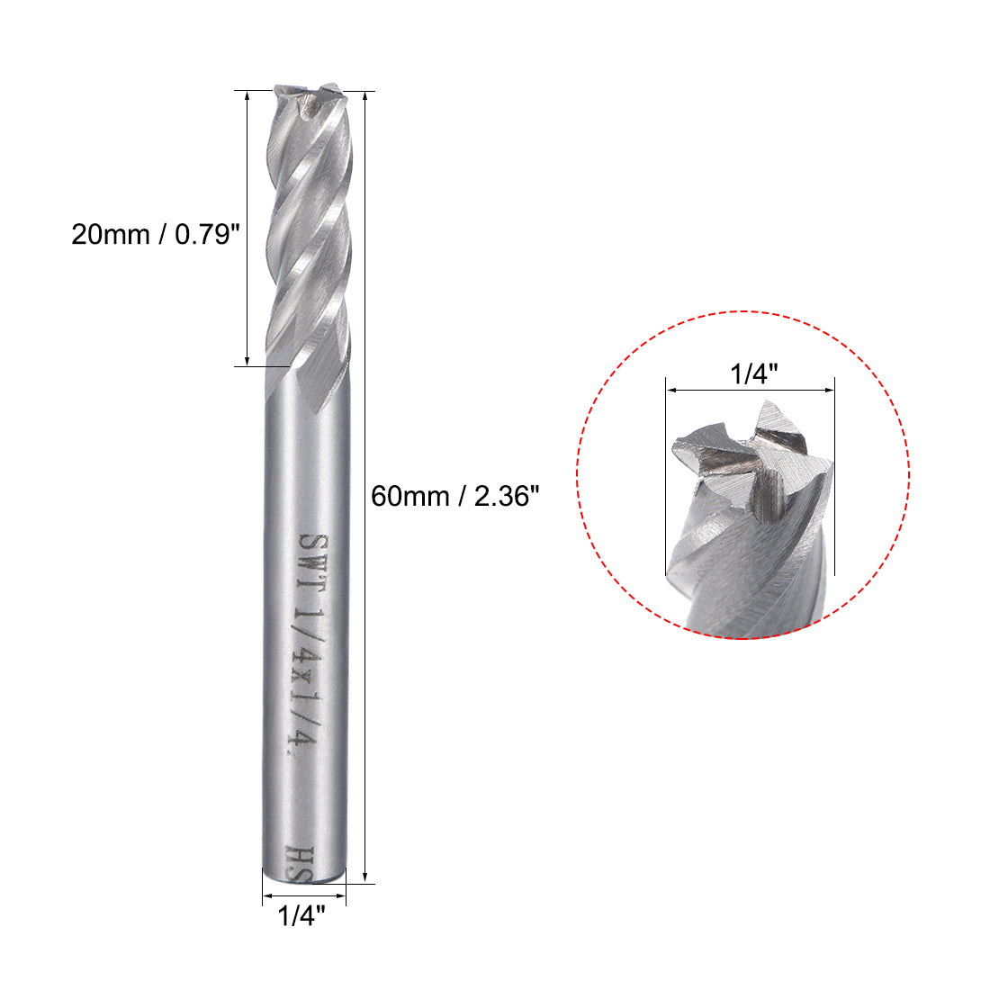 Harfington 3Pcs 1/4" Cutting HSSAL Spiral Drill Bit Straight End Mill Cutter 4 Flute with 1/4" Shank