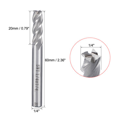 Harfington 3Pcs 1/4" Cutting HSSAL Spiral Drill Bit Straight End Mill Cutter 4 Flute with 1/4" Shank
