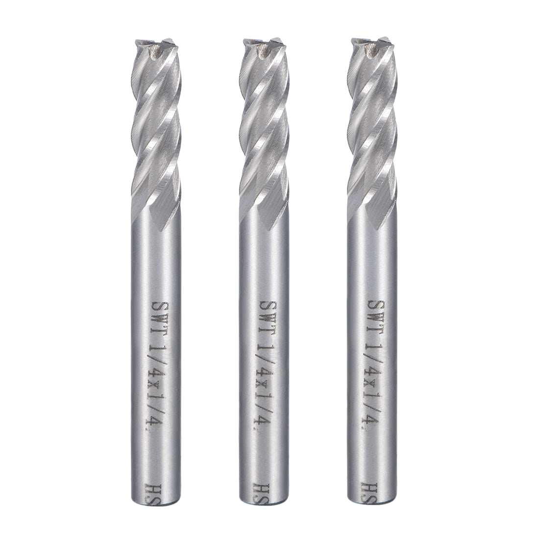 Harfington 3Pcs 1/4" Cutting HSSAL Spiral Drill Bit Straight End Mill Cutter 4 Flute with 1/4" Shank