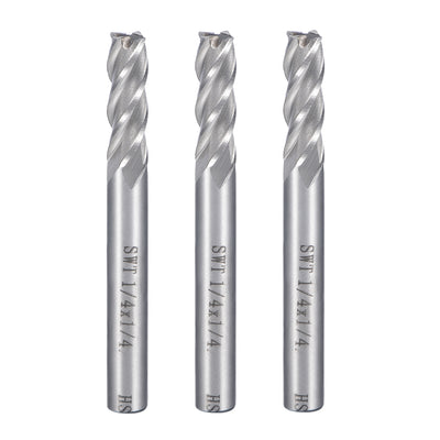 Harfington 3Pcs 1/4" Cutting HSSAL Spiral Drill Bit Straight End Mill Cutter 4 Flute with 1/4" Shank