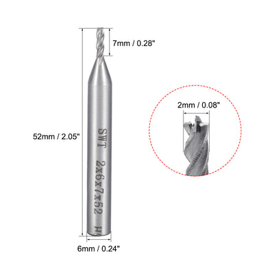 Harfington 6mm Shank 2mm x 7mm Straight Flat Nose End Mill Cutter CNC Router Bits 4 Flute