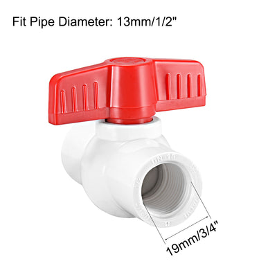 Harfington PVC Ball Valve Supply Pipe Knob Threaded Ends Inner Hole Diameter 2Pcs