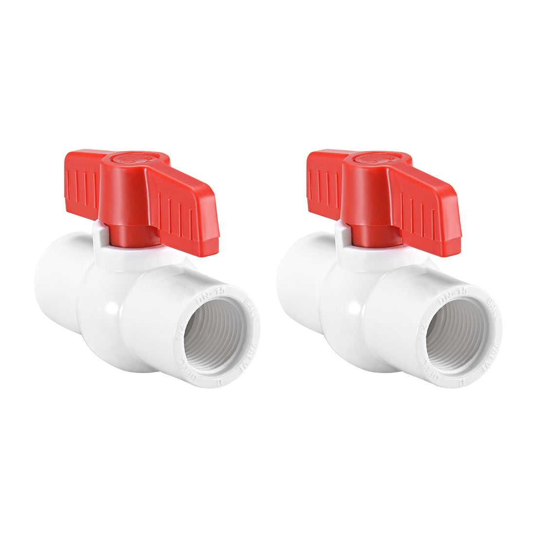Harfington PVC Ball Valve Supply Pipe Knob Threaded Ends Inner Hole Diameter 2Pcs