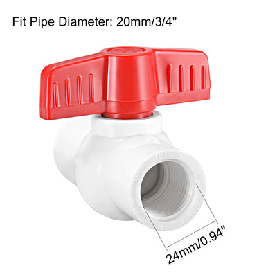 Harfington PVC Ball Valve Supply Pipe Knob Threaded Ends Inner Hole Diameter 2Pcs