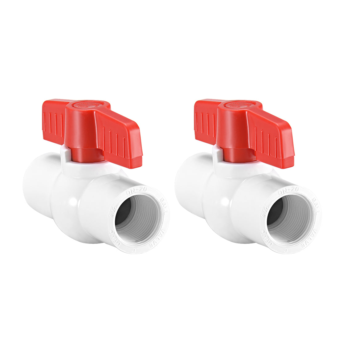 Harfington PVC Ball Valve Supply Pipe Knob Threaded Ends Inner Hole Diameter 2Pcs
