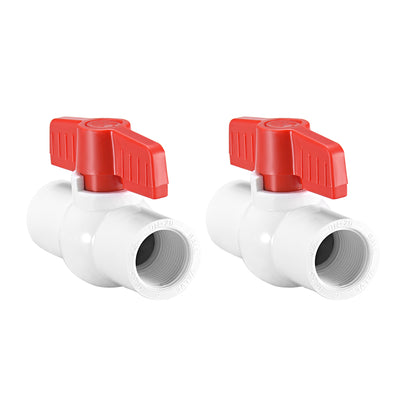 Harfington PVC Ball Valve Supply Pipe Knob Threaded Ends Inner Hole Diameter 2Pcs