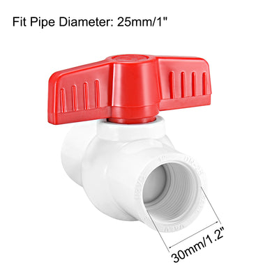 Harfington PVC Ball Valve Supply Pipe Knob Threaded Ends Inner Hole Diameter 2Pcs