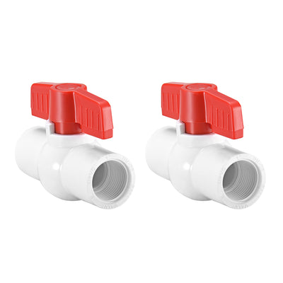 Harfington PVC Ball Valve Supply Pipe Knob Threaded Ends Inner Hole Diameter 2Pcs