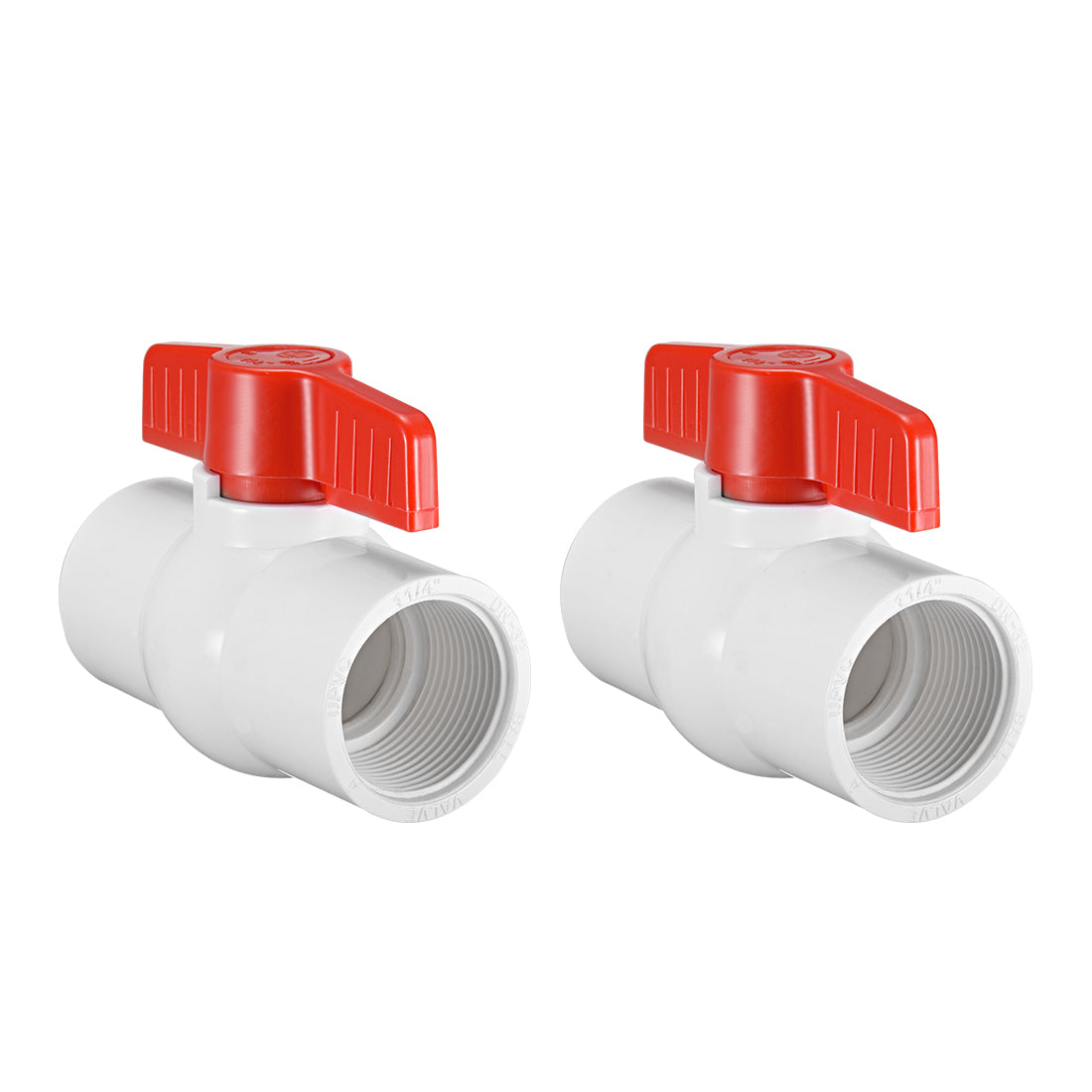 Harfington PVC Ball Valve Supply Pipe Knob Threaded Ends Inner Hole Diameter 2Pcs