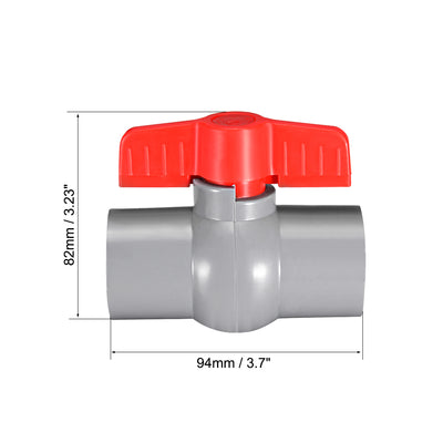 Harfington PVC Ball Valve Supply Pipe Knob Threaded Ends Inner Hole Diameter 2Pcs