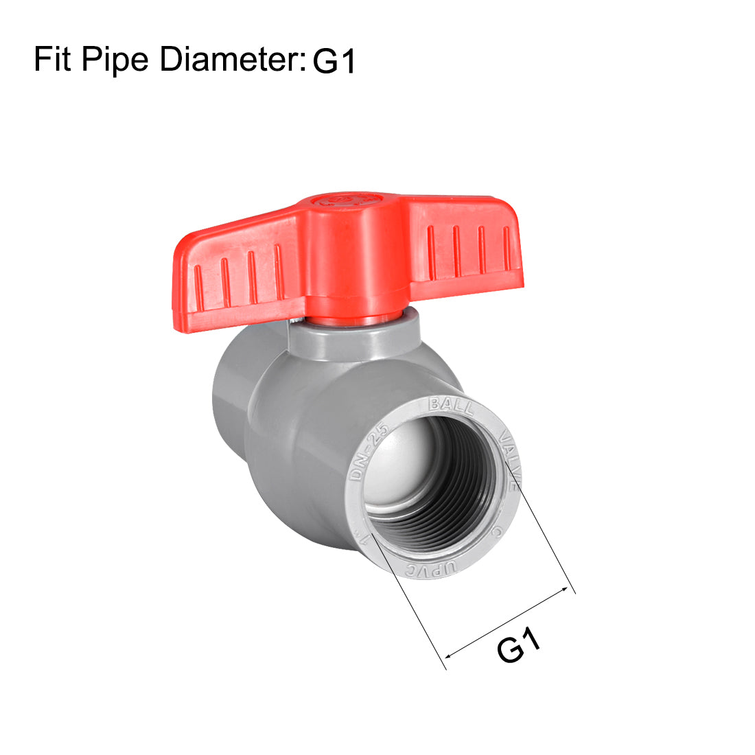 Harfington PVC Ball Valve Supply Pipe Knob Threaded Ends Inner Hole Diameter 2Pcs