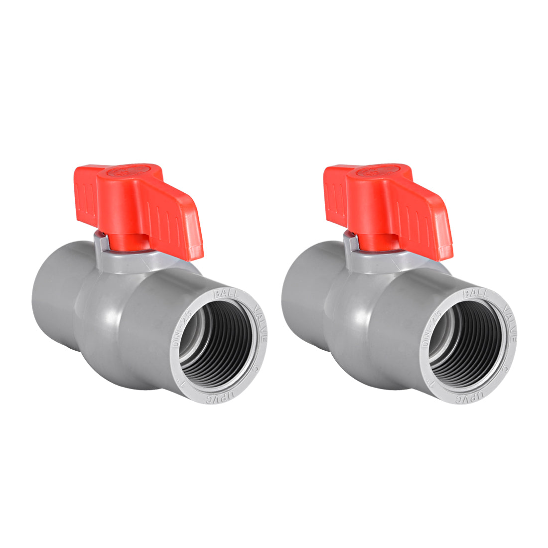 Harfington PVC Ball Valve Supply Pipe Knob Threaded Ends Inner Hole Diameter 2Pcs